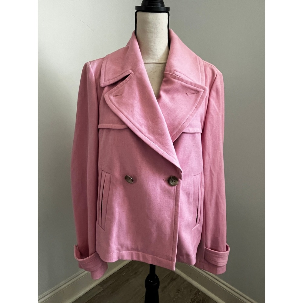 Ann Taylor Double Breasted Pea Coat sz 14 Pink Jacket Preppy Pastel Office Chic